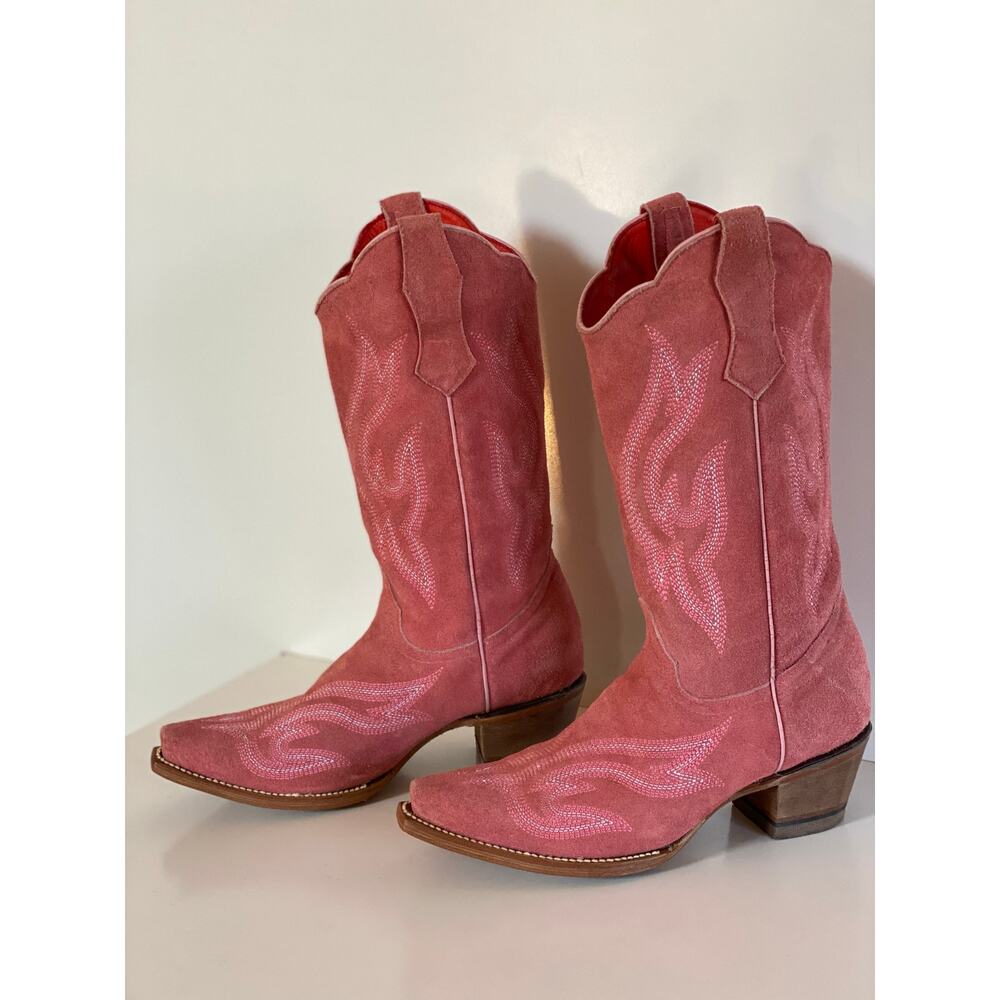 Planet Cowboy Pink Suede Western Boots Womens 8.5 USA Snip Toe Cowgirl Nashville - Picture 16 of 16
